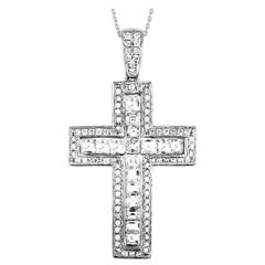 LB Exclusive 18 Karat White Gold Diamond Pave Cross Pendant Chain Necklace