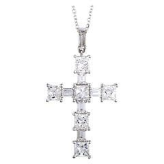 LB Exclusive 18 Karat White Gold Diamond Pave Cross Pendant Chain Necklace