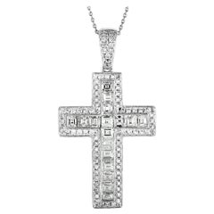 LB Exclusive 18 Karat White Gold Diamond Pave Cross Pendant Necklace