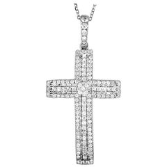LB Exclusive 18 Karat White Gold Diamond Pave Cross Pendant Necklace