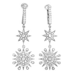 LB Exclusive 18 Karat White Gold Diamond Pave Dangle Omega Back Earrings