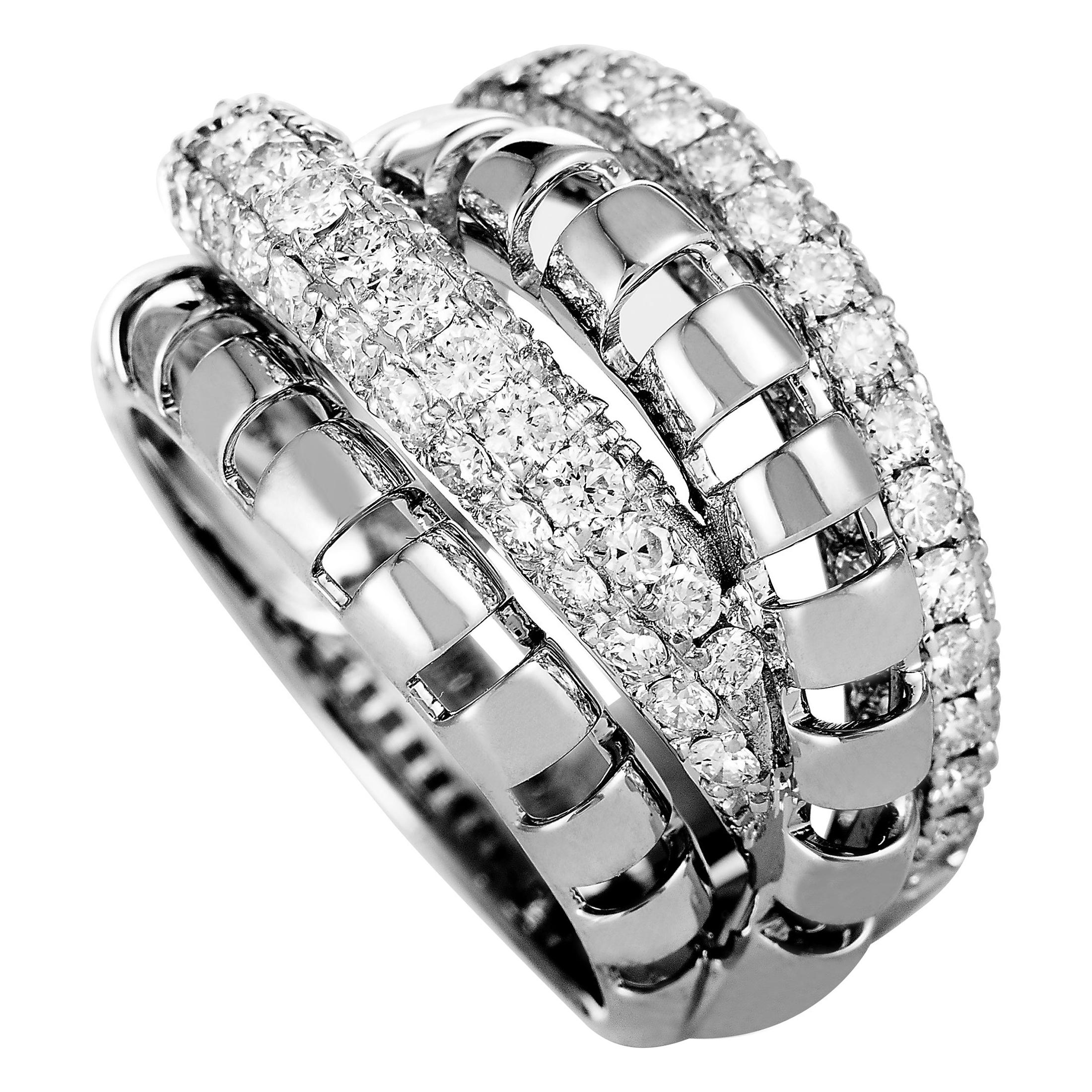 LB Exclusive 18 Karat White Gold Diamond Pave Multi-Band Ring