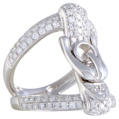 LB Exclusive 18 Karat White Gold Diamond Pave Openwork Buckle Ring