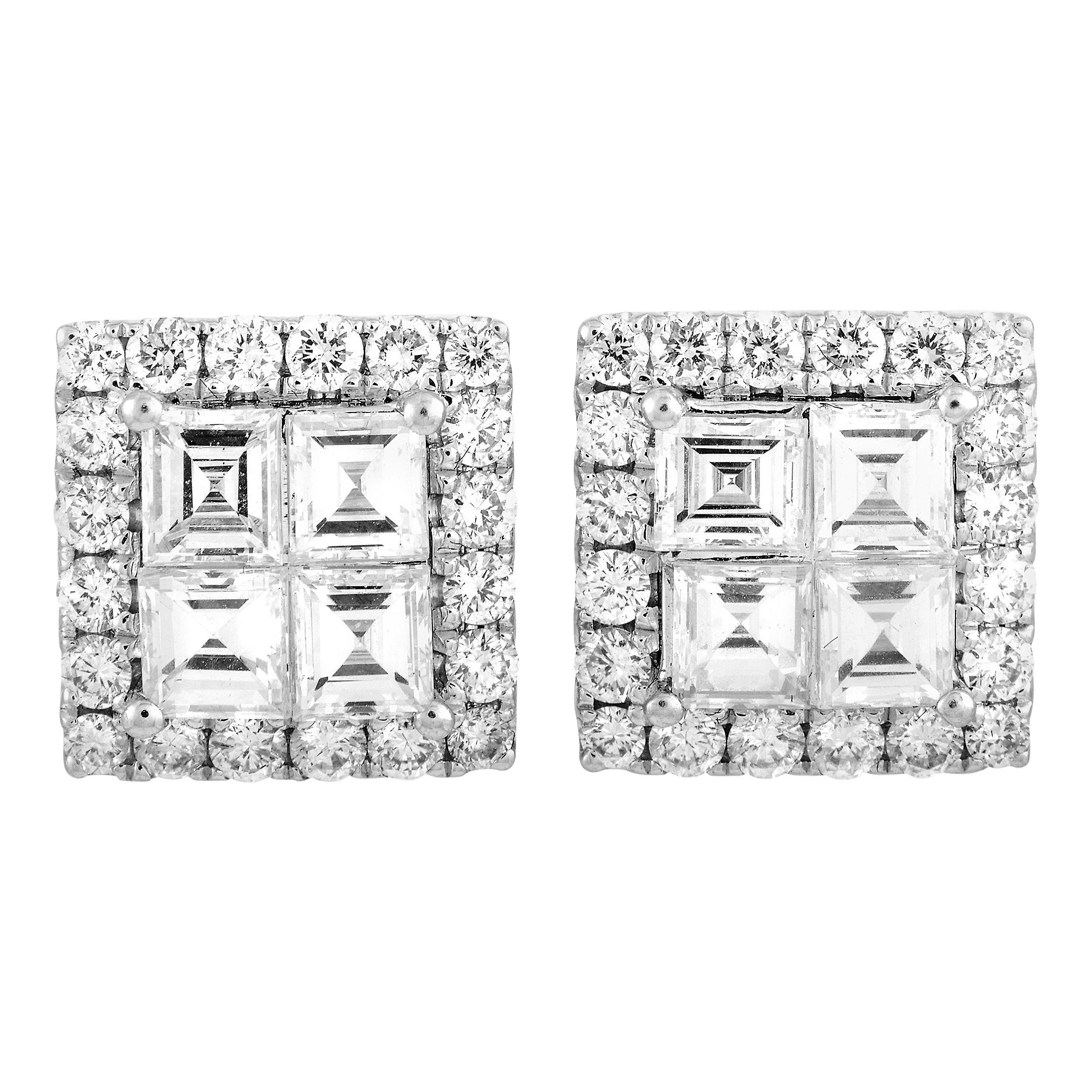 LB Exclusive 18 Karat White Gold Diamond Pave Stud Earrings
