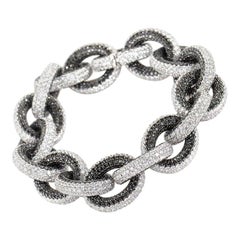 LB Exclusive 18 Karat White Gold Full Black and White Diamond Pave Link Bracelet