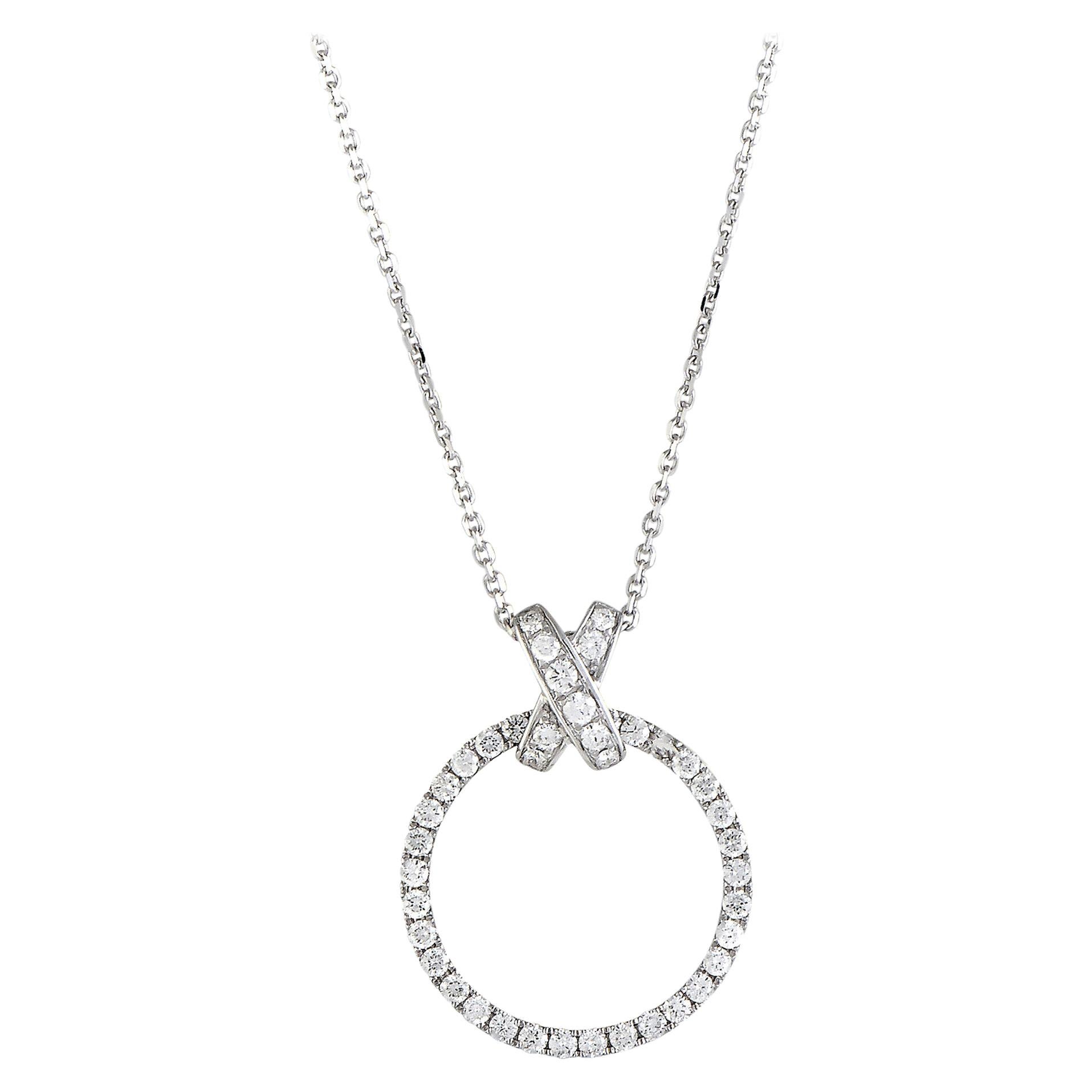 LB Exclusive 18 Karat White Gold Full Diamond, .79 Carat Pendant Necklace