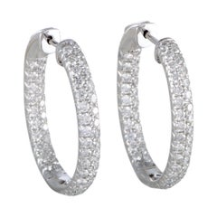 LB Exclusive 18 Karat White Gold  Inside Out, 3 Carat Diamond Pave Hoop Earrings