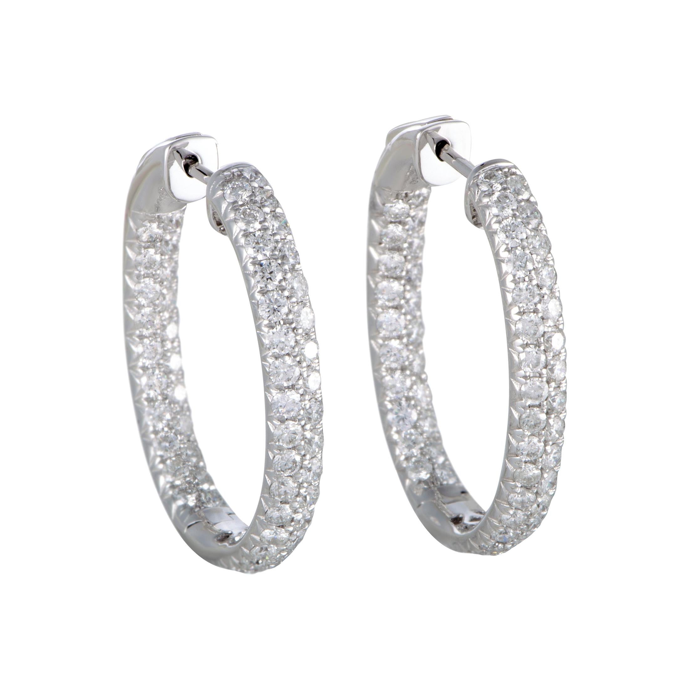 LB Exclusive 18 Karat White Gold Inside Out, 3 Carat Diamond Pave Hoop Earrings
