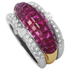 LB Exclusive 18 Karat White/Yellow Gold 0.50 Carat Diamond and Ruby Ring