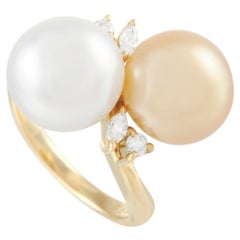 LB Exclusive 18 Karat Yellow Gold 0.20 Carat Diamond and Pearl Ring LB Exclusive 18 Karat Yellow Gold 0.20 Carat Diamond and Pearl Ring
