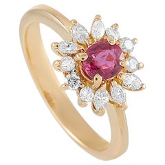 LB Exclusive 18 Karat Yellow Gold 0.39 Carat Diamond and Ruby Ring
