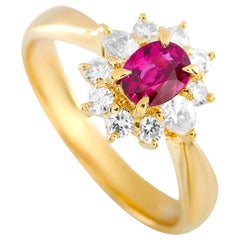 LB Exclusive 18 Karat Yellow Gold 0.41 Carat Diamond and Ruby Ring