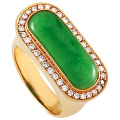 LB Exclusive 18 Karat Yellow Gold 0.50 Carat Diamond and Jade Ring