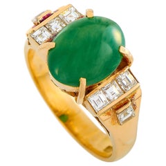LB Exclusive 18 Karat Yellow Gold 0.50 Carat Diamond and Jade Ring