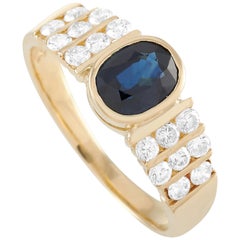 LB Exclusive 18 Karat Yellow Gold 0.50 Carat Diamond and Sapphire Ring