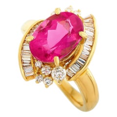 LB Exclusive 18 Karat Yellow Gold 0.57 Carat Diamond and Tourmaline Ring