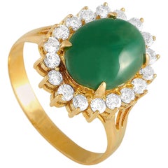 LB Exclusive 18 Karat Yellow Gold 0.60 Carat Diamond and Jade Ring