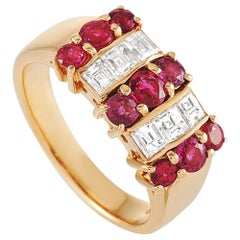 LB Exclusive 18 Karat Yellow Gold 0.61 Carat Diamond and Ruby Ring