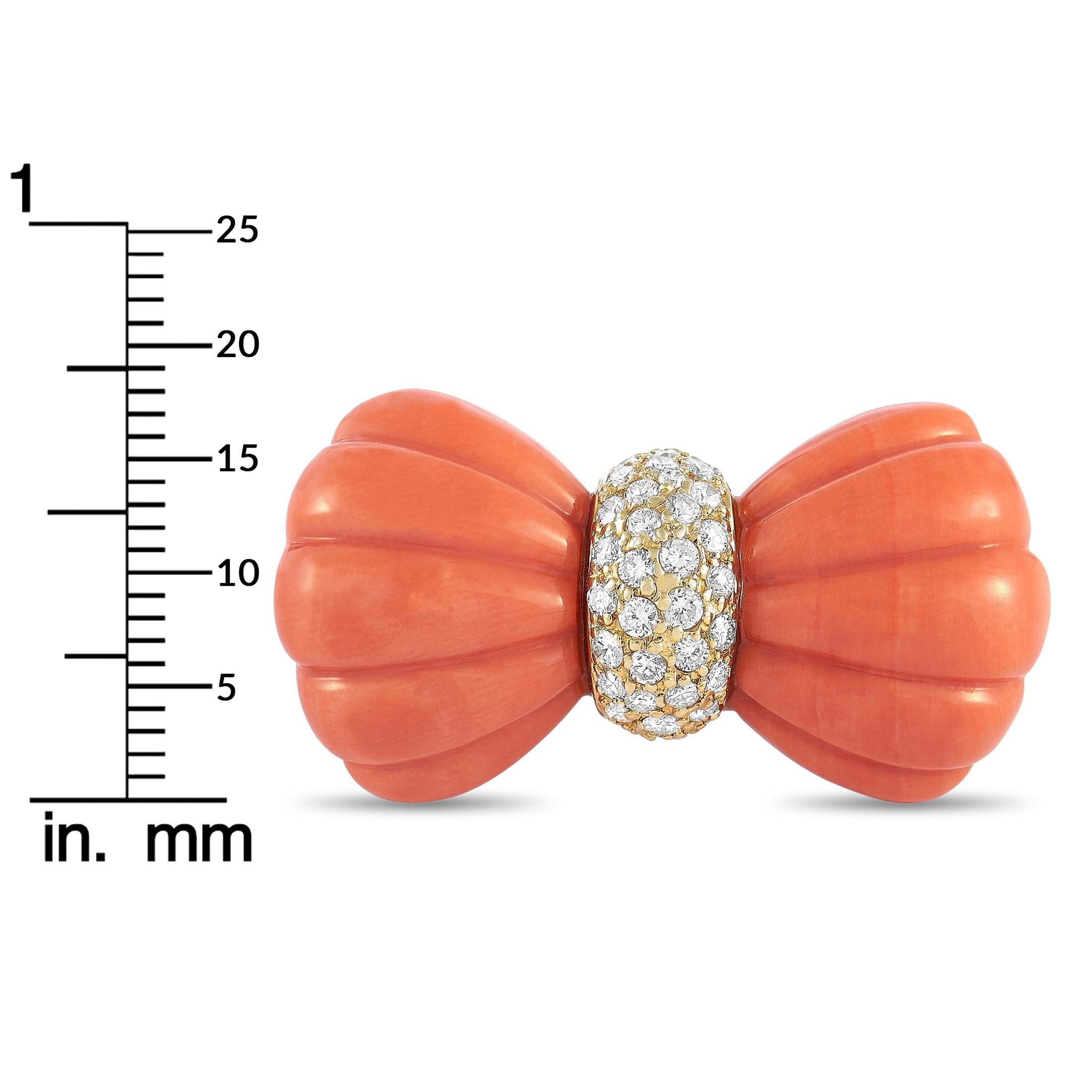 Women's LB Exclusive 18 Karat Yellow Gold 0.65 Carat Diamond and Coral Ring