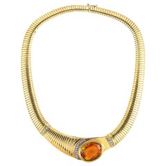 LB Exclusive 18 Karat Yellow Gold 0.75 Carat Diamond and Citrine Necklace