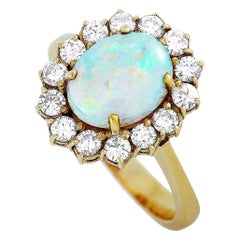 LB Exclusive 18 Karat Yellow Gold 0.75 Carat Diamond and Opal Ring LB Exclusive 18 Karat Yellow Gold 0.75 Carat Diamond and Opal Ring