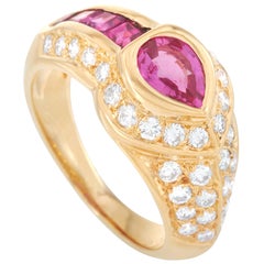 LB Exclusive 18 Karat Yellow Gold 0.82 Carat Diamond and Ruby Ring