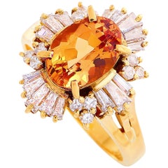 LB Exclusive 18 Karat Yellow Gold 0.85 Carat Diamond and Imperial Topaz Ring