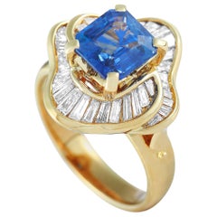 LB Exclusive 18 Karat Yellow Gold 0.99 Carat Diamond and Sapphire Ring