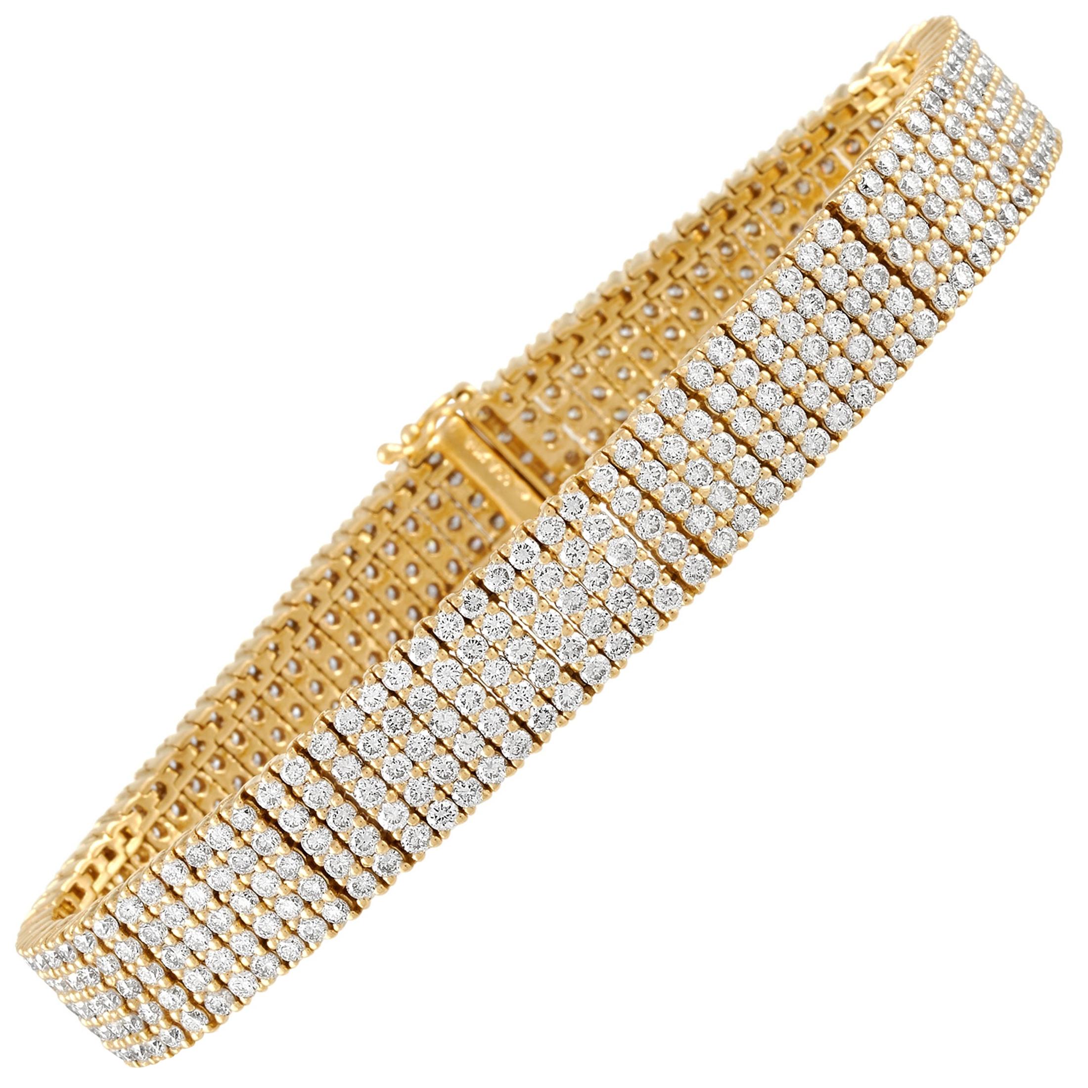 LB Exclusive 18 Karat Yellow Gold 10.59 Carat Five-Row Diamond Mesh Bracelet