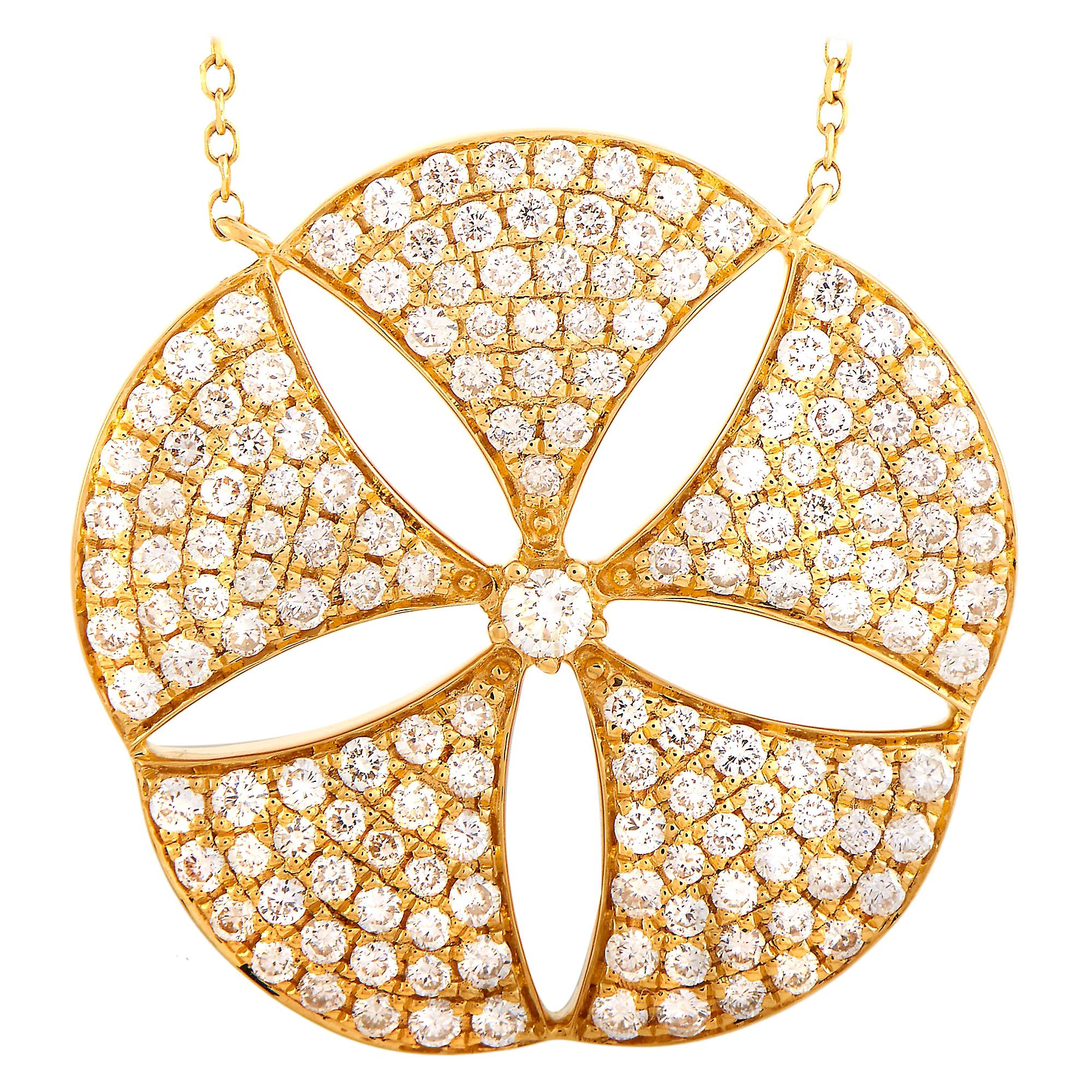LB Exclusive 18 Karat Yellow Gold 1.30 Carat Diamond Pendant Necklace