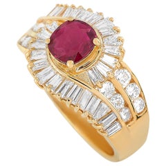 LB Exclusive 18 Karat Yellow Gold 1.39 Carat Diamond and Ruby Ring