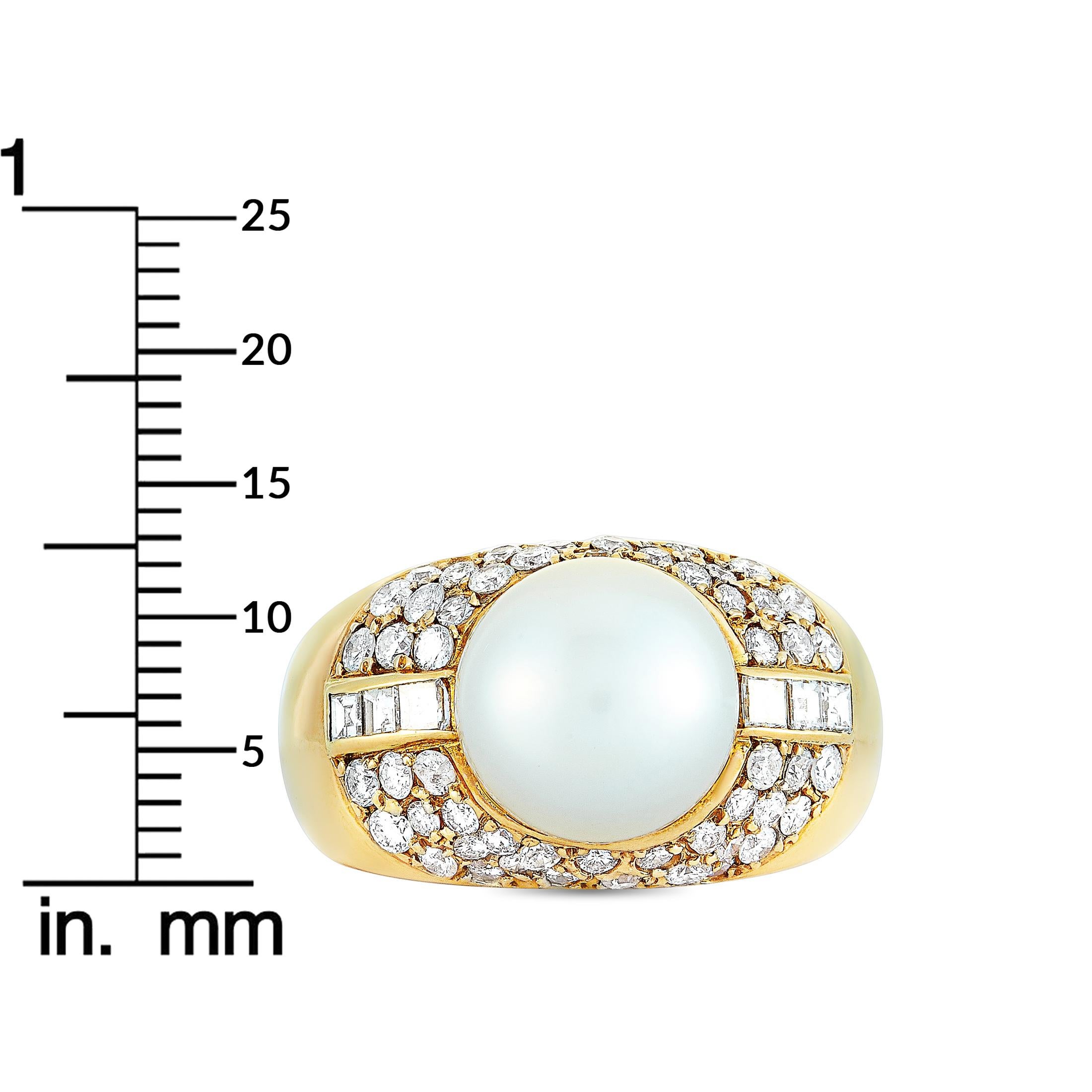 LB Exclusive 18 Karat Yellow Gold 1.51 Carat Diamond and Pearl Ring 2