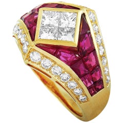 LB Exclusive 18 Karat Yellow Gold 1.54 Carat Diamond and Ruby Band Ring