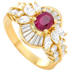 LB Exclusive 18 Karat Yellow Gold 1.55 Carat Diamond and Ruby Ring