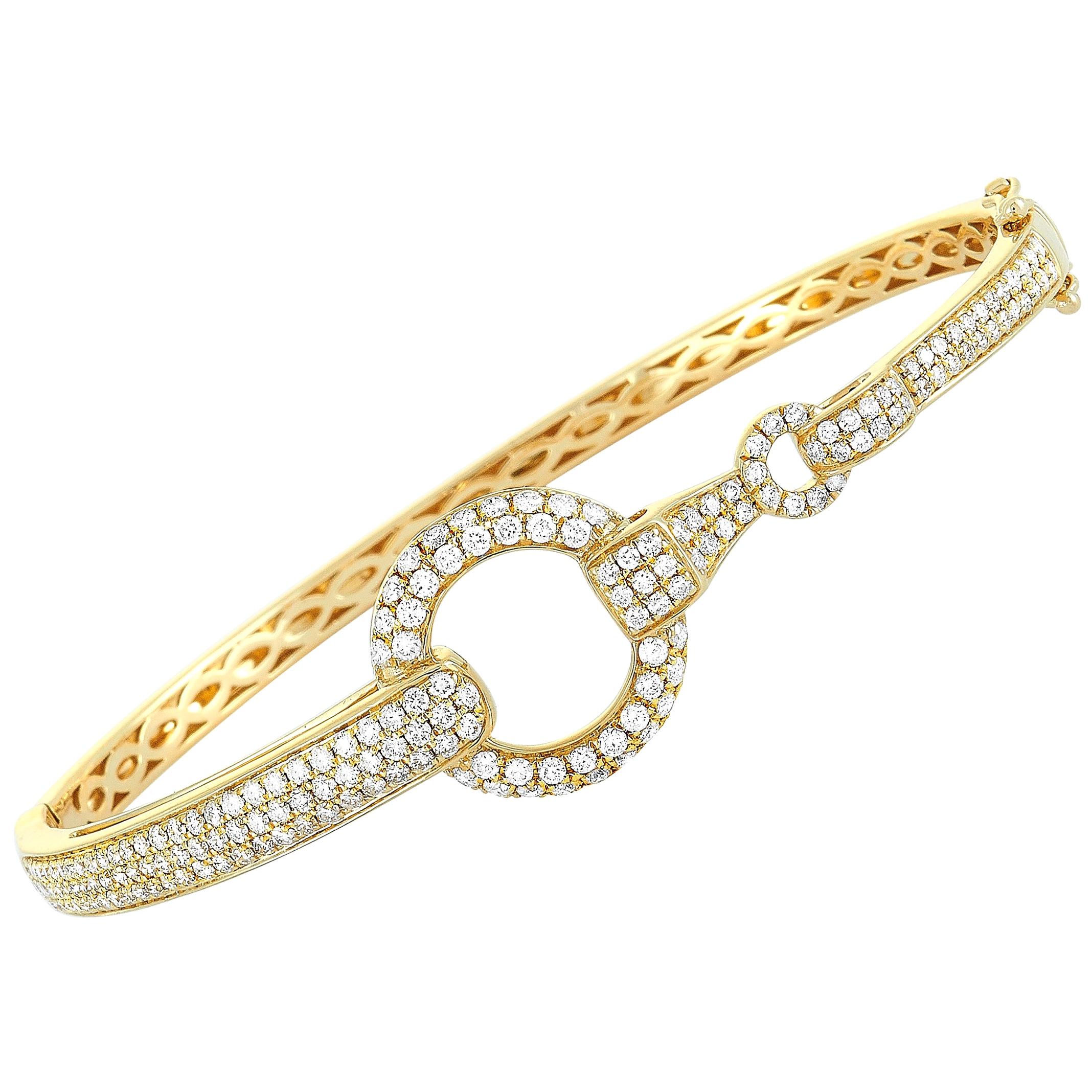 LB Exclusive 18 Karat Yellow Gold, 1.70 Carat Diamond Bangle Bracelet