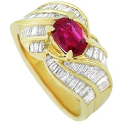 LB Exclusive 18 Karat Yellow Gold 1.72 Carat Diamond and Ruby Ring