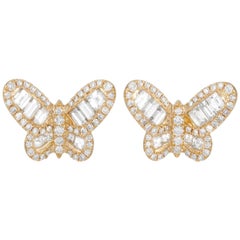 Used LB Exclusive 18 Karat Yellow Gold 2.50 Carat Diamond Butterfly Earrings
