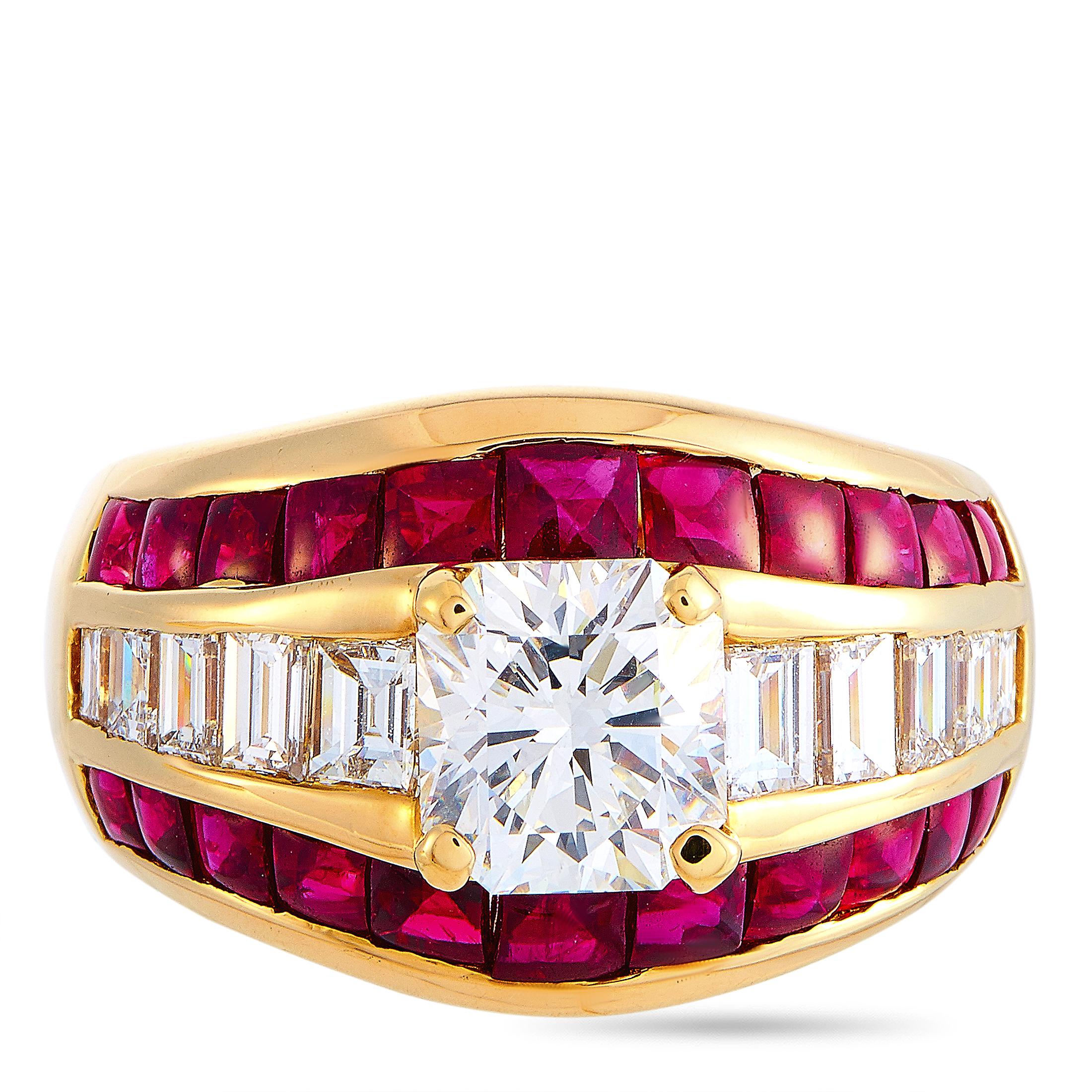 Women's LB Exclusive 18 Karat Yellow Gold 2.72 Carat Diamond and Ruby Ring