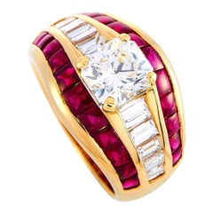 LB Exclusive 18 Karat Yellow Gold 2.72 Carat Diamond and Ruby Ring