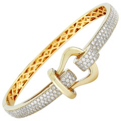 LB Exclusive 18 Karat Yellow Gold 2.80 Carat Diamond Belt Bangle Bracelet