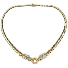 LB Exclusive 18 Karat Yellow Gold 3.00 Carat Diamond and Sapphire French Panther