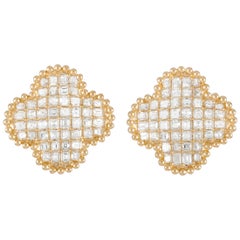 LB Exclusive 18 Karat Yellow Gold 3.34 Carat Diamond Quatrefoil Earrings