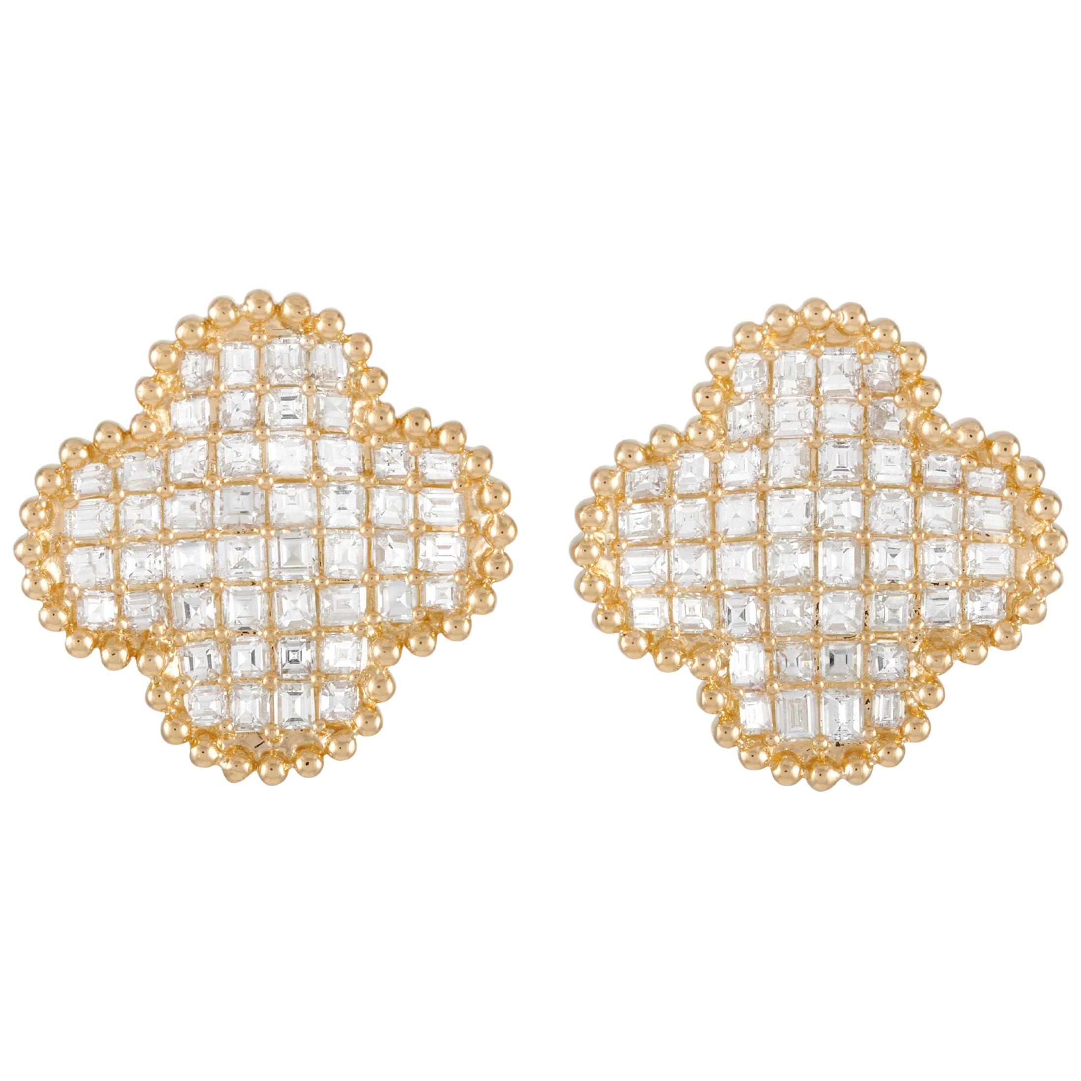 LB Exclusive 18 Karat Yellow Gold 3.34 Carat Diamond Quatrefoil Earrings