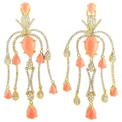 LB Exclusive 18 Karat Yellow Gold 3.75 Carat Diamond and Coral Earrings