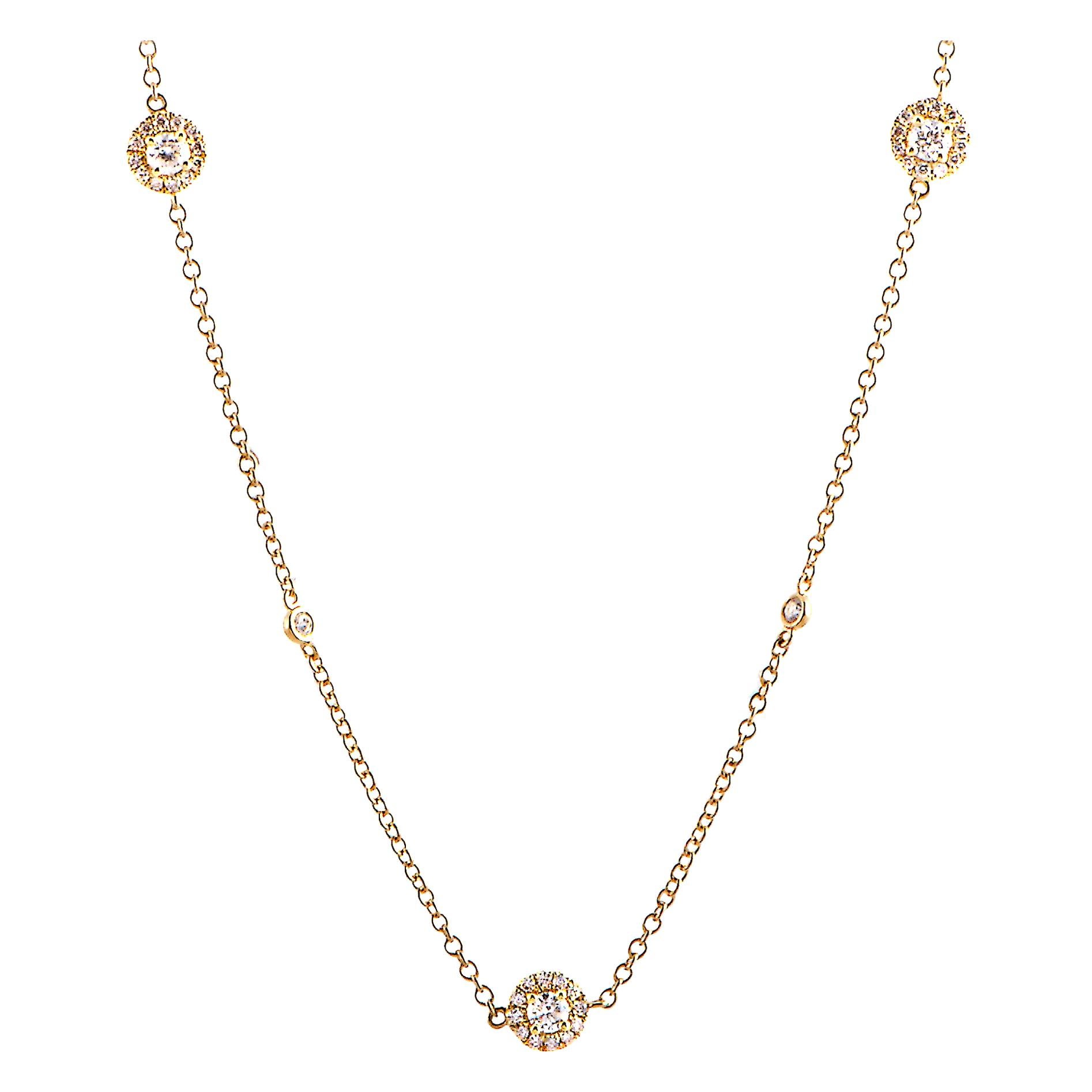 LB Exclusive 18 Karat Yellow Gold and Diamond 5 Circle Pendant Long Necklace