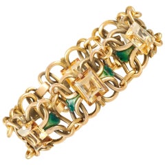 LB Exclusive 18 Karat Yellow Gold Citrine Enamel Chunky Chain Link Bracelet