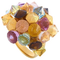 LB Exclusive 18 Karat Yellow Gold Citrine, Peridot, Topaz and Amethyst Ring