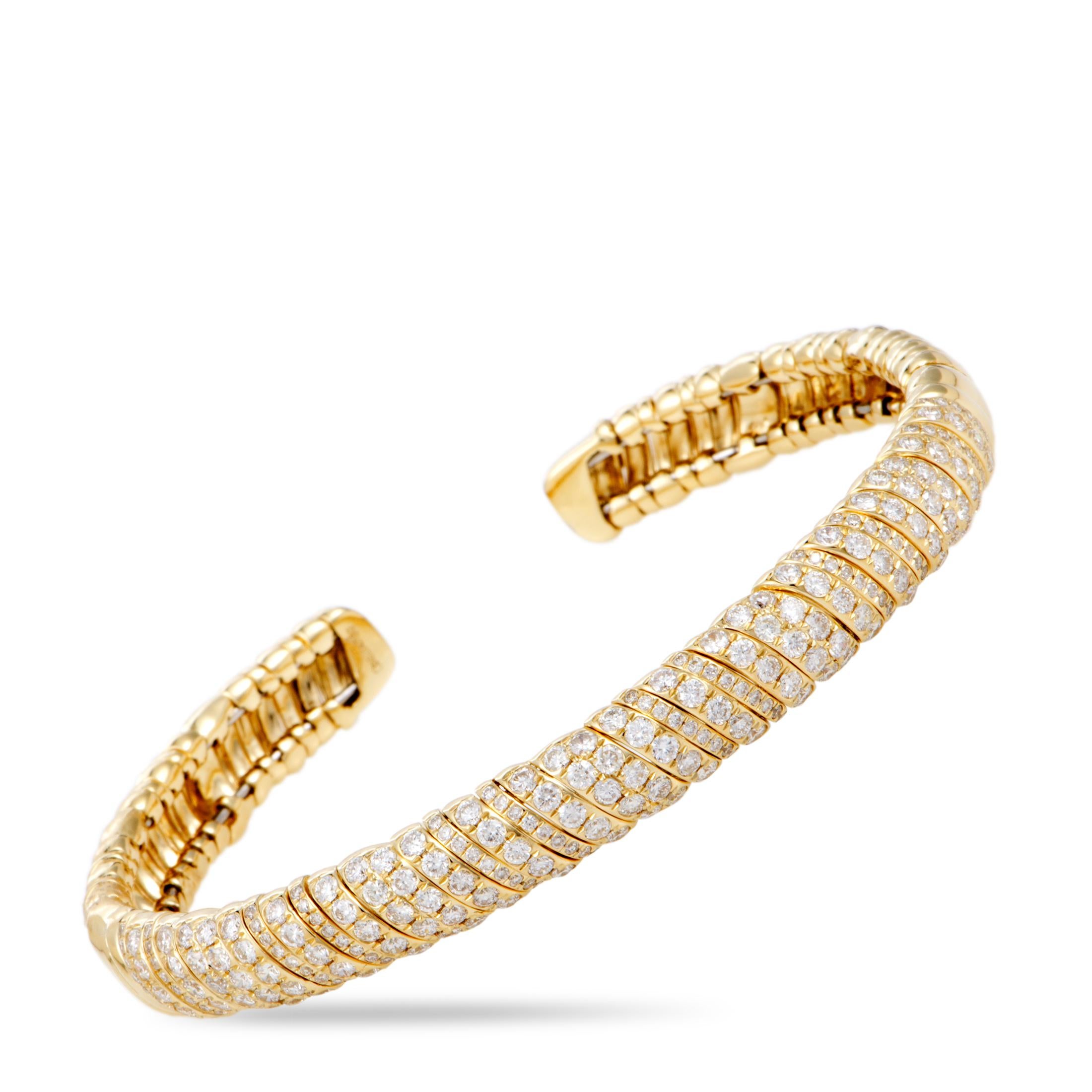 Women's LB Exclusive 18 Karat Yellow Gold Diamond Open Bracelet