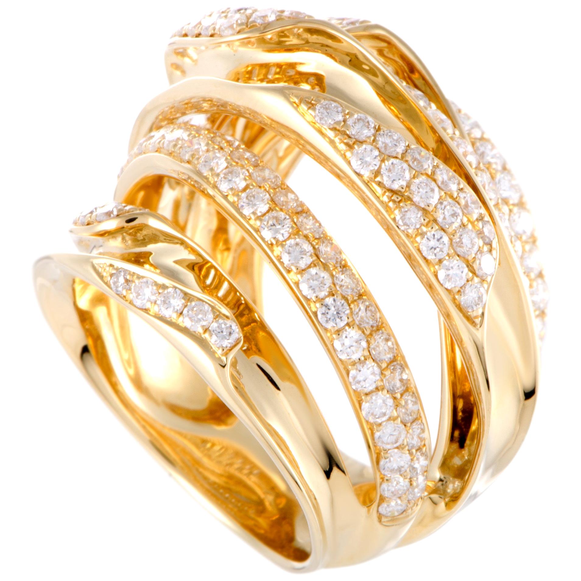 LB Exclusive 18 Karat Yellow Gold Diamond Pave Multi Band Ring