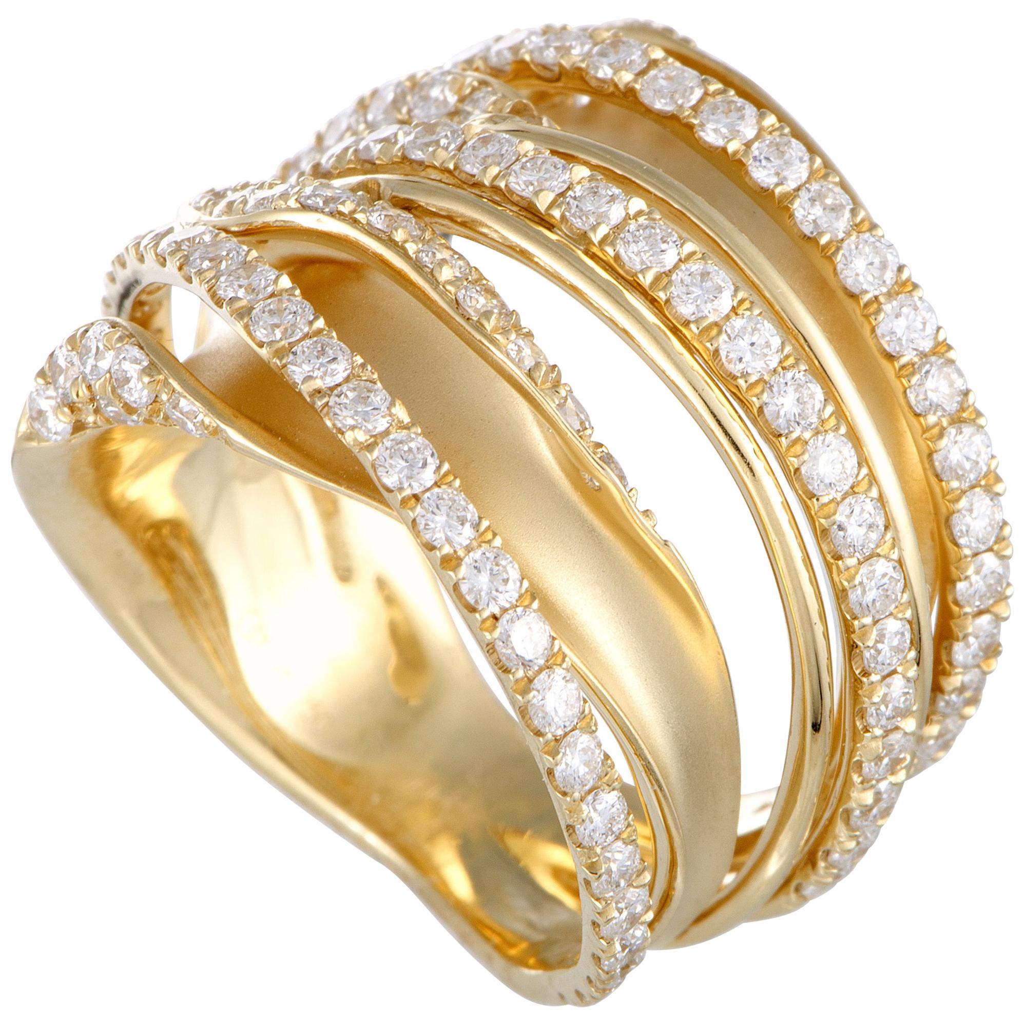 LB Exclusive 18 Karat Yellow Gold Diamond Pave Multi-Band Ring